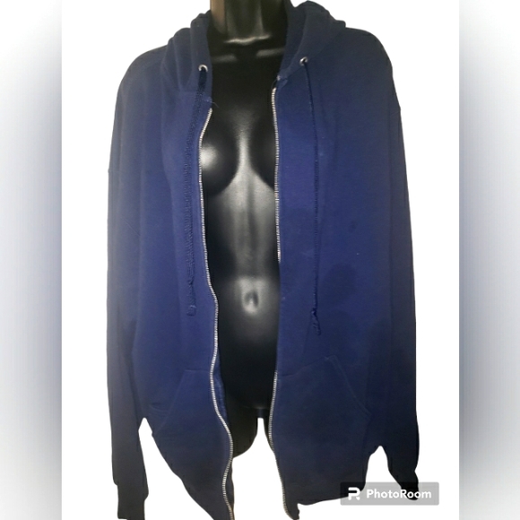 Like New Fruit of the Loom Blue Zip Up Hooded Sweater - Picture 2 of 4